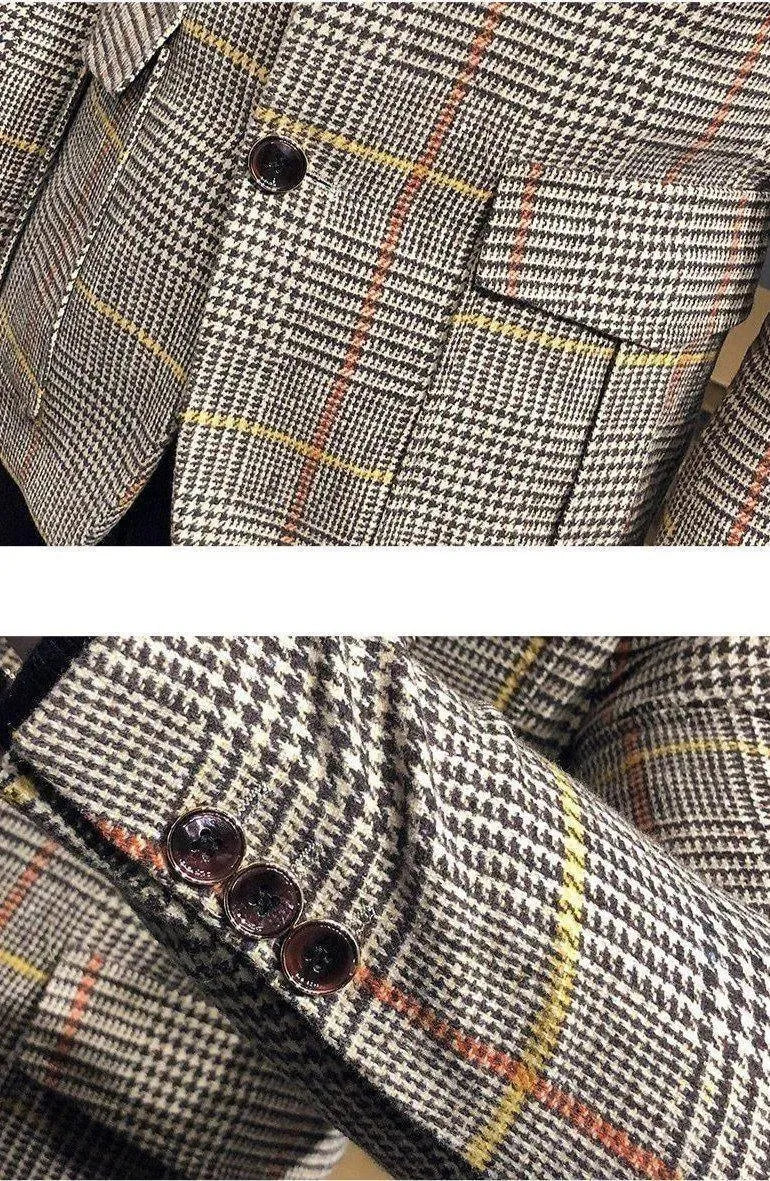 Men Blazer - Plaid Houndstooth Blazer - Plaid Blazer - LeStyleParfait