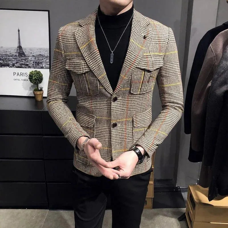 Men Blazer - Plaid Houndstooth Blazer - Plaid Blazer - LeStyleParfait