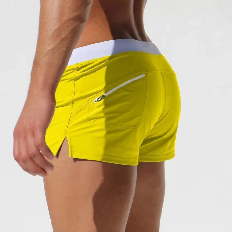 Men Blue White Sporty Swim Shorts