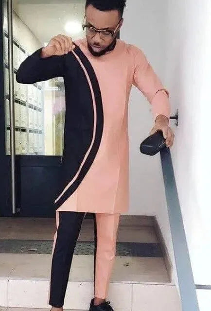 Men Bold Colorblock Casual Pants Outfit Set - Colorblock Pants Two-Piece Set - LeStyleParfait