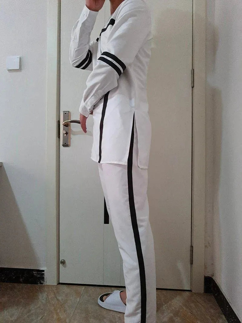 Men Classic Striped Cotton Two-Piece Set - Striped Pants Two-Piece Set - LeStyleParfait