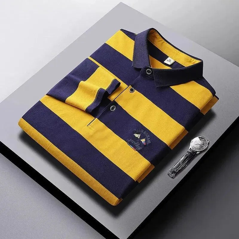 Men Cotton Embroidered Striped Polo - Polo Shirt - LeStyleParfait
