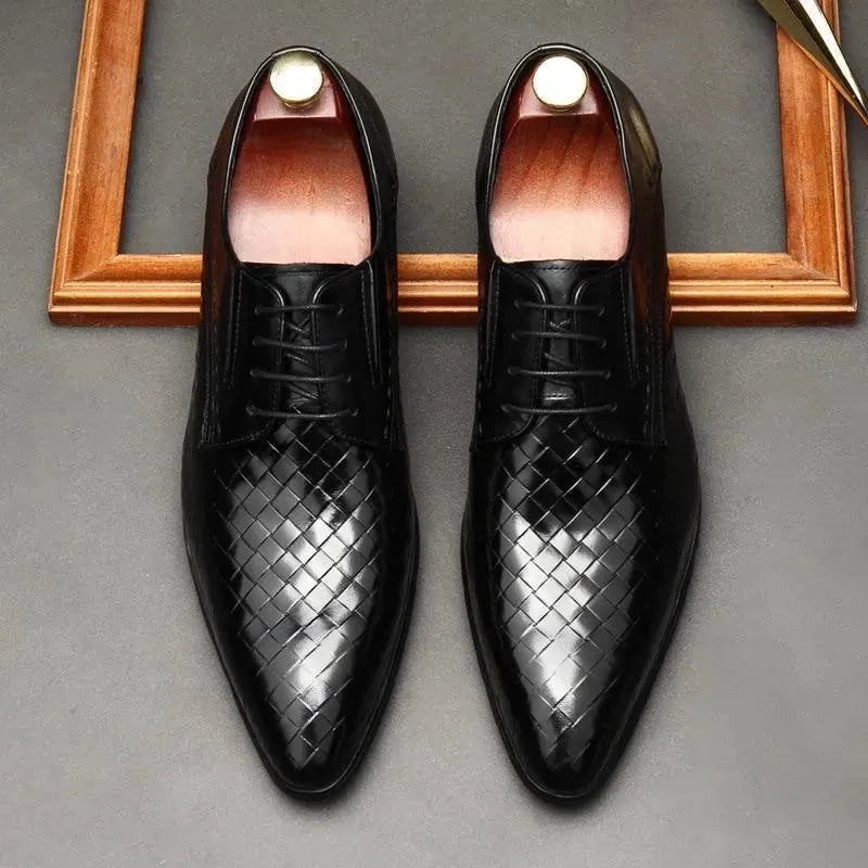 Men Dress Shoes - Weaved Style Oxford Leather Shoes - Dress Shoes - LeStyleParfait