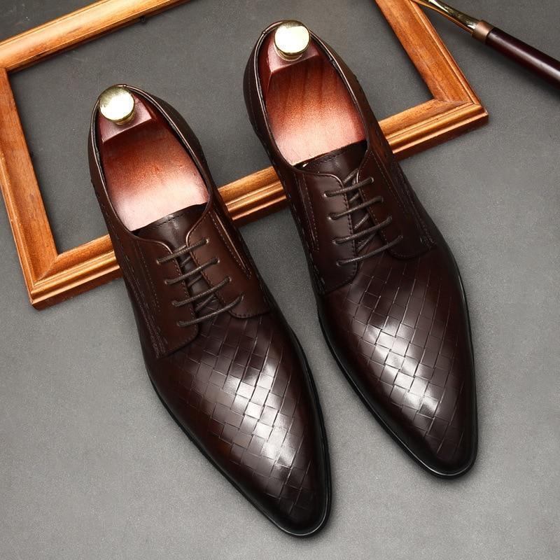 Men Dress Shoes - Weaved Style Oxford Leather Shoes - Dress Shoes - LeStyleParfait