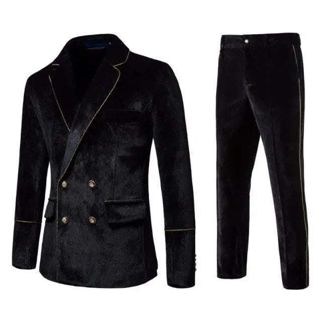 Luxury Gold Stripes Velvet Suit - Velvet Suit - LeStyleParfait