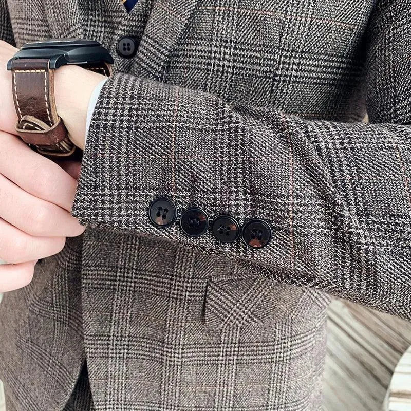 Lino Two Piece Formal Business Suit - Plaid Suit - LeStyleParfait