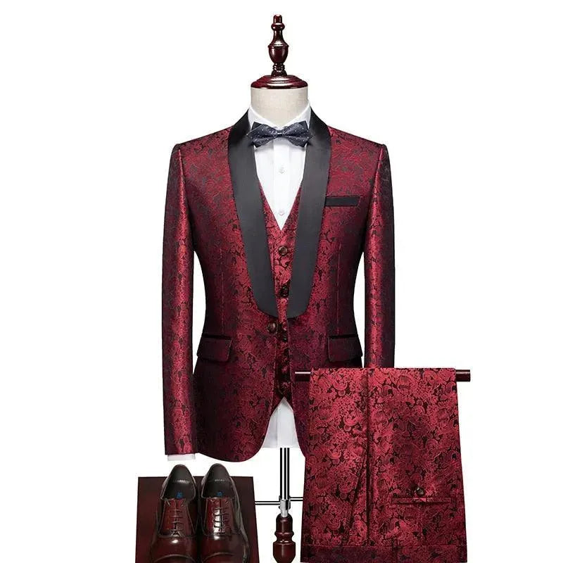 Alfredo Three Piece Tuxedo Suit - Lapel Collar - Tuxedo Suit - LeStyleParfait