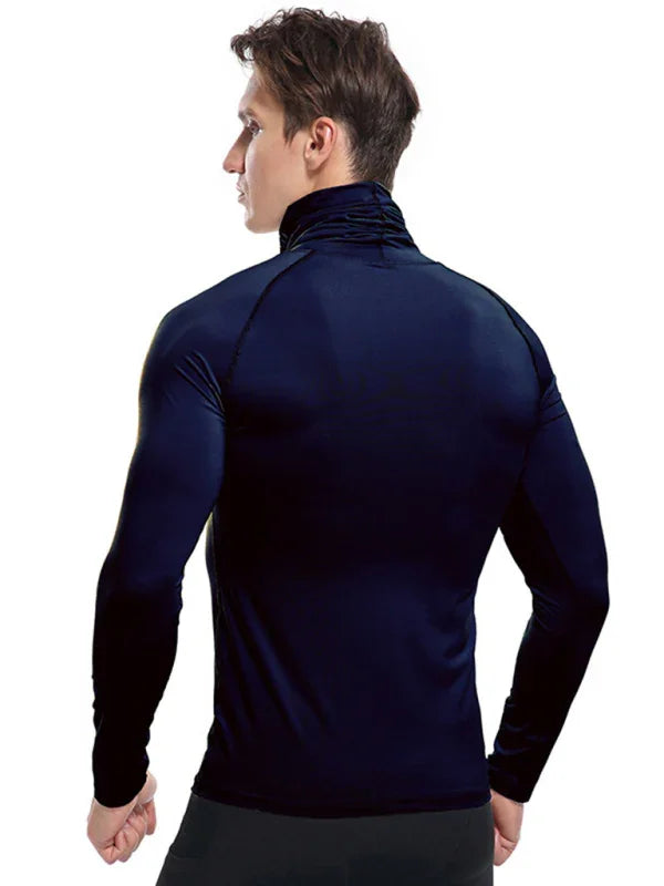 Men High Neck Long Sleeve Sports Tshirt-Men T-Shirt-LeStyleParfait