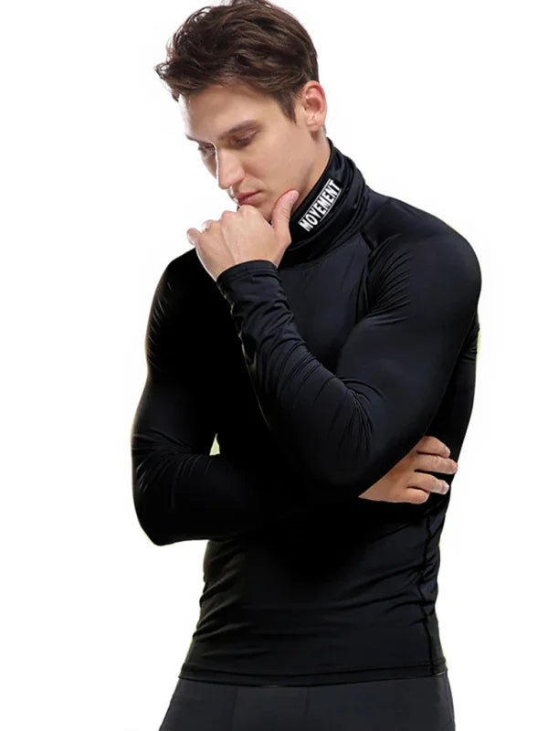 Men High Neck Long Sleeve Sports Tshirt-Men T-Shirt-LeStyleParfait