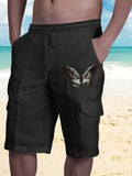 Men Linen Cargo Shorts Cat Print - Shorts - LeStyleParfait