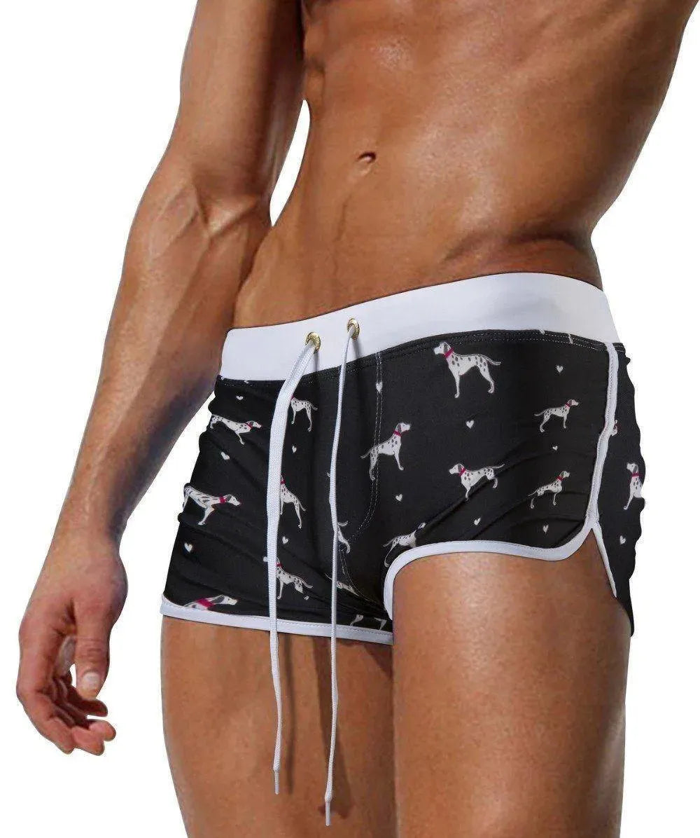 Men Orange Geometric Swim Shorts