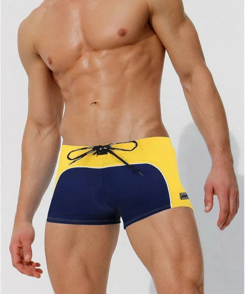 Men Red White Colorblock Swim Shorts