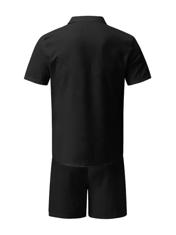 Men Relaxed Casual Linen Shorts Set - Solid Casual Shorts Two-Piece Set - LeStyleParfait