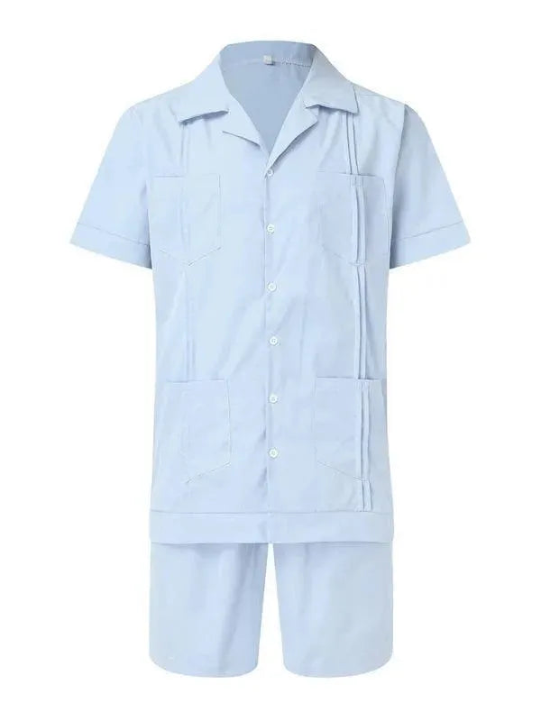 Men Relaxed Casual White Cotton Shorts Set - Solid Casual Shorts Two-Piece Set - LeStyleParfait
