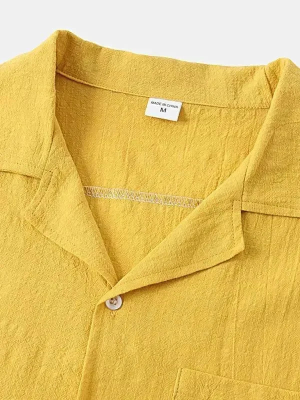 Men Relaxed Classic Linen Shorts Set - Solid Shorts Two-Piece Set - LeStyleParfait