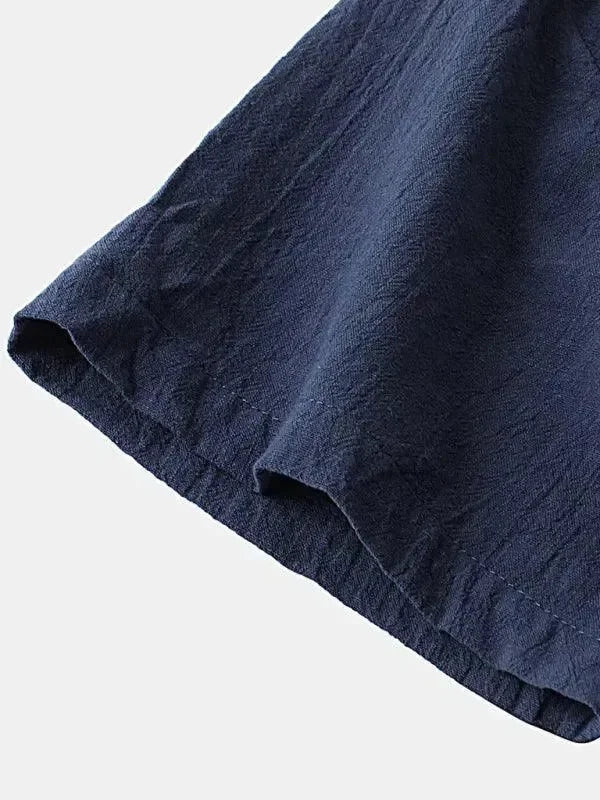 Men Relaxed Classic Linen Shorts Set - Solid Shorts Two-Piece Set - LeStyleParfait