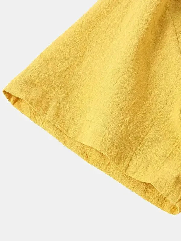 Men Relaxed Classic Linen Shorts Set - Solid Shorts Two-Piece Set - LeStyleParfait