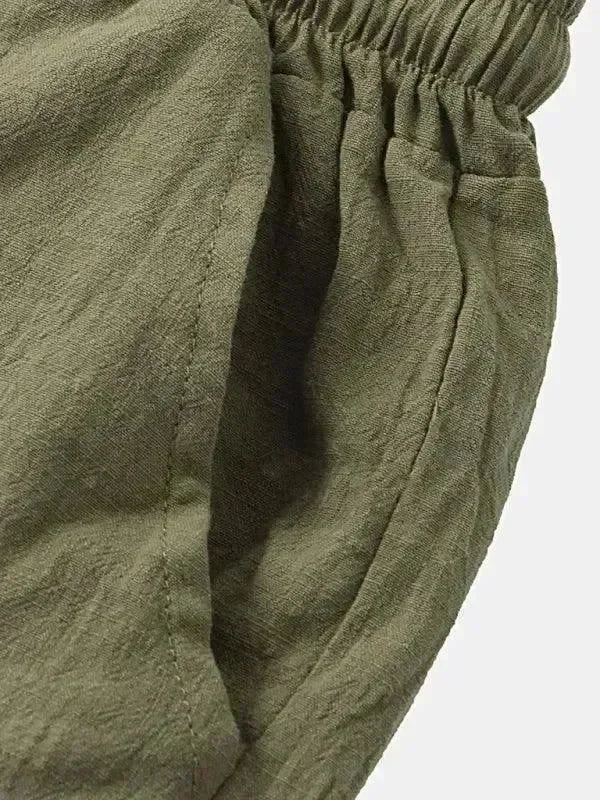 Men Relaxed Classic Linen Shorts Set - Solid Shorts Two-Piece Set - LeStyleParfait