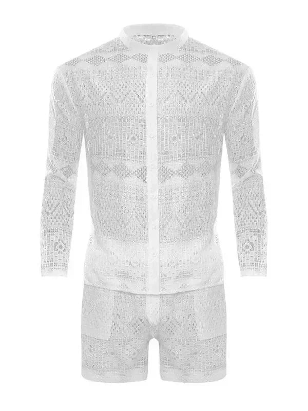 Men Relaxed Ethnic Mesh Shorts Set - Ethnic Casual Shorts Two-Piece Set - LeStyleParfait