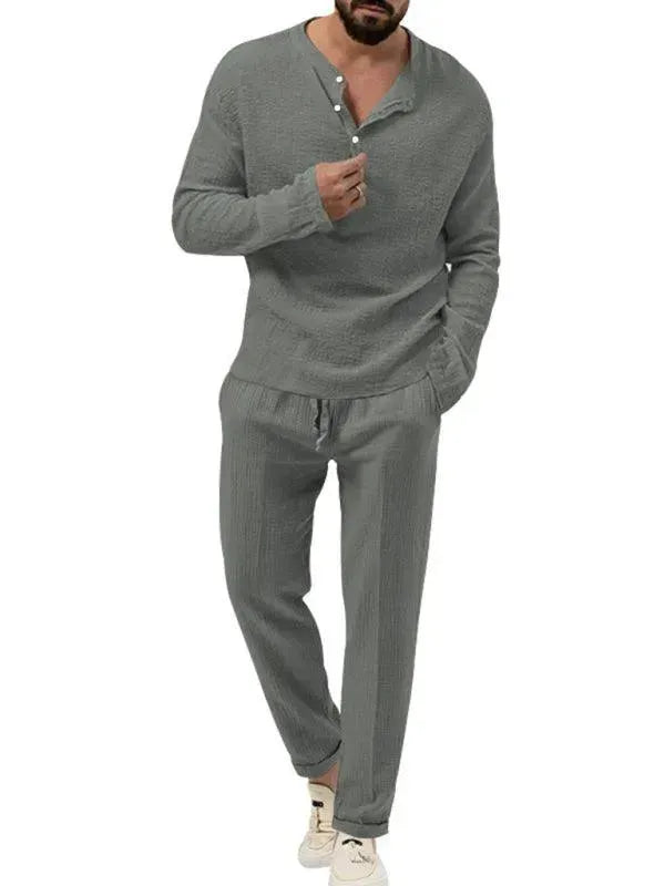 Men Relaxed Ribbed Jogger Lounge Set - Solid Jogger Two-Piece Set - LeStyleParfait