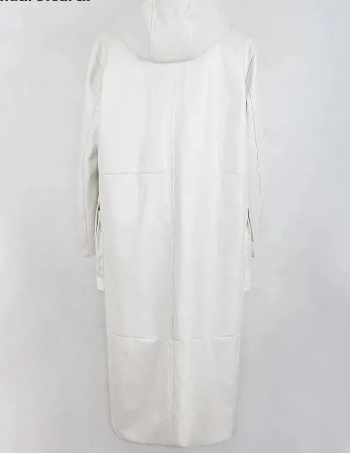 Men's Hooded Loose Leather Overcoat - Overcoat - LeStyleParfait