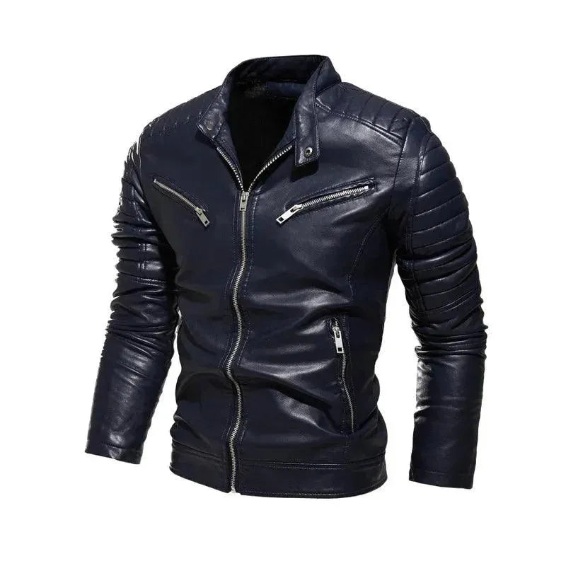 Men's PU Leather Patchwork Biker Jacket - Leather Biker Jacket - LeStyleParfait