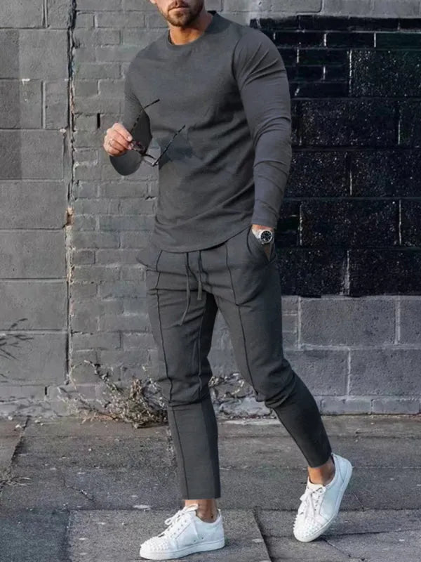 Men Sleek Casual Jogger Two-Piece Set - Solid Joggers Two-Piece Set - LeStyleParfait