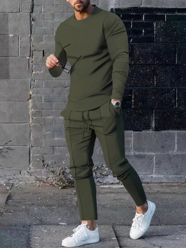 Men Sleek Casual Jogger Two-Piece Set - Solid Joggers Two-Piece Set - LeStyleParfait