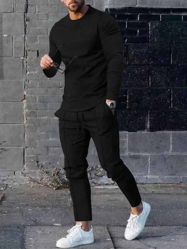 Men Sleek Casual Jogger Two-Piece Set - Solid Joggers Two-Piece Set - LeStyleParfait