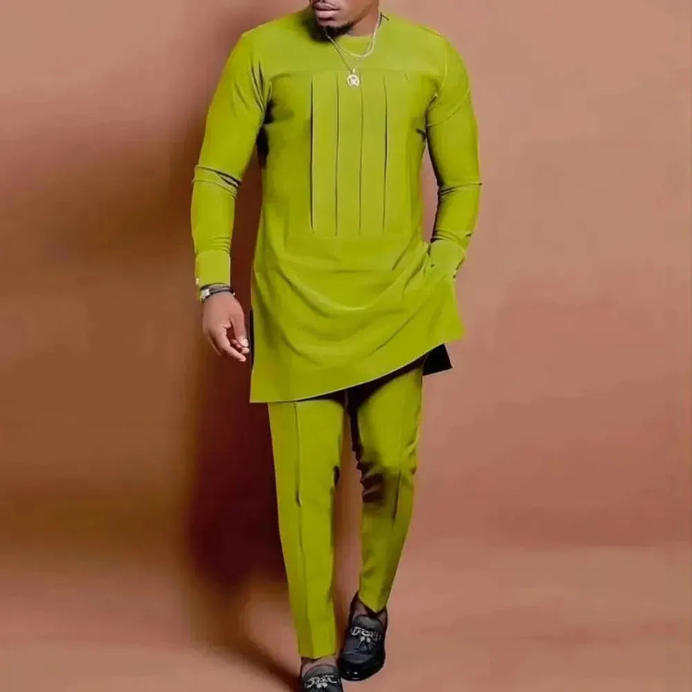 Men Stylish Graphic Cotton Two-Piece Set - Graphic Trousers Two-Piece Set - LeStyleParfait