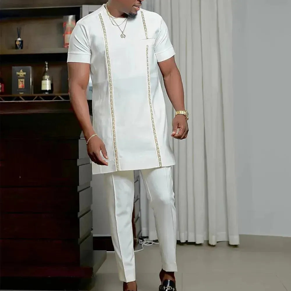 Men Stylish Graphic Cotton Two-Piece Set - Graphic Trousers Two-Piece Set - LeStyleParfait