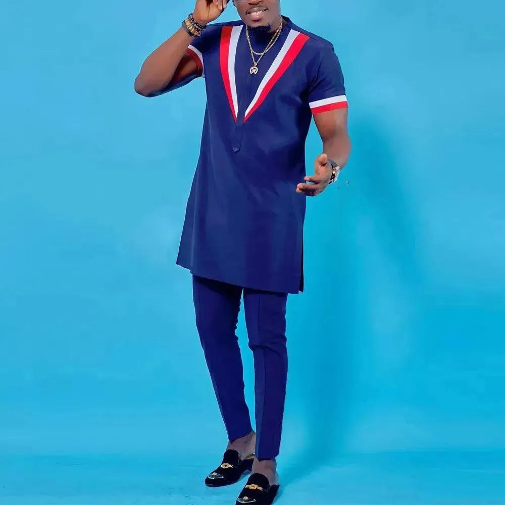 Men Stylish Graphic Cotton Two-Piece Set - Graphic Trousers Two-Piece Set - LeStyleParfait