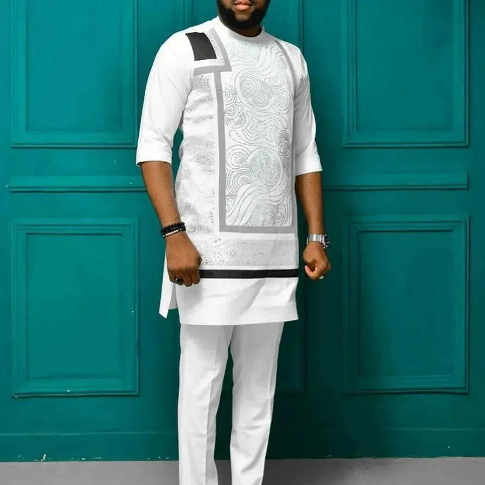 Men Stylish Graphic Cotton Two-Piece Set - Graphic Trousers Two-Piece Set - LeStyleParfait