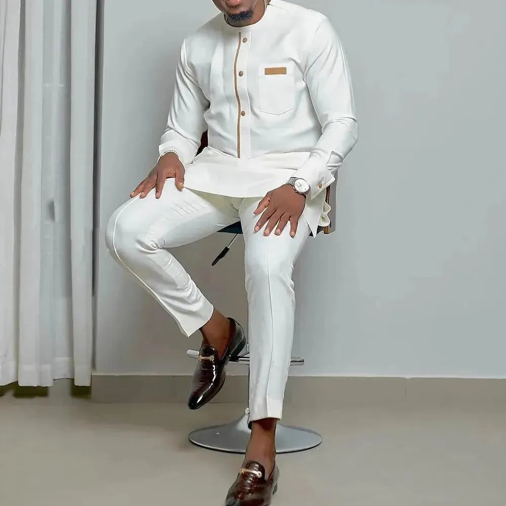 Men Stylish Graphic Cotton Two-Piece Set - Graphic Trousers Two-Piece Set - LeStyleParfait