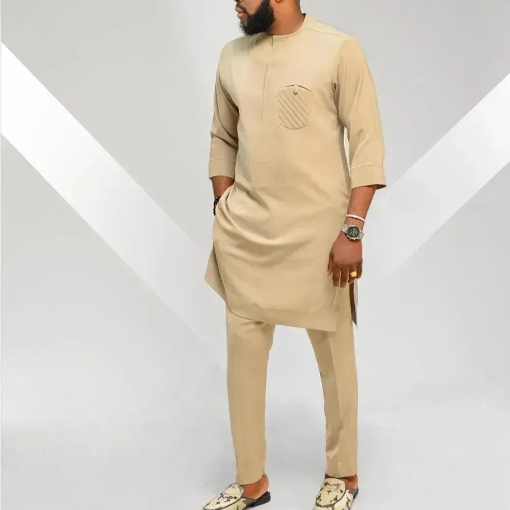 Men Stylish Graphic Cotton Two-Piece Set - Graphic Trousers Two-Piece Set - LeStyleParfait