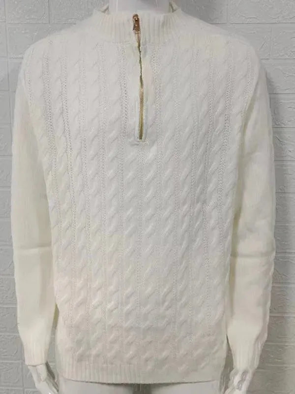 Men’s Cable Knit Half-Zip Pullover Sweater – Turtleneck