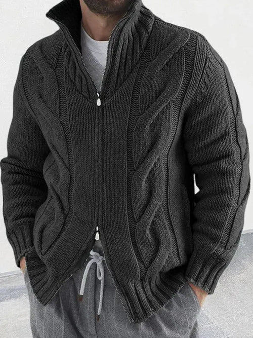Men’s Cable Knit Turtleneck Zip Cardigan Sweater – Full Zip