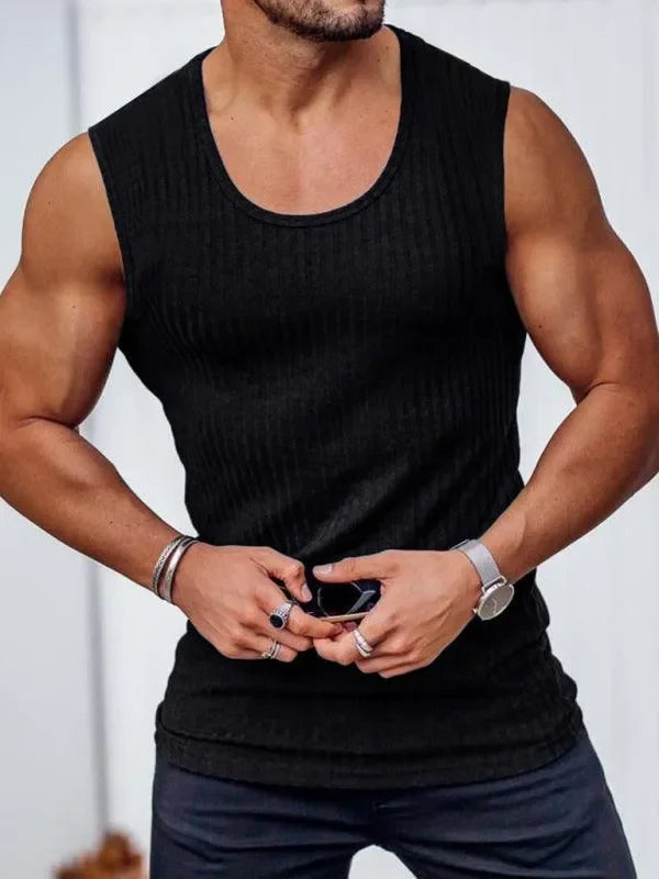 LeStyleParfait Men's T-Shirts Casual Round Neck Plain-Solid Sleeveless-