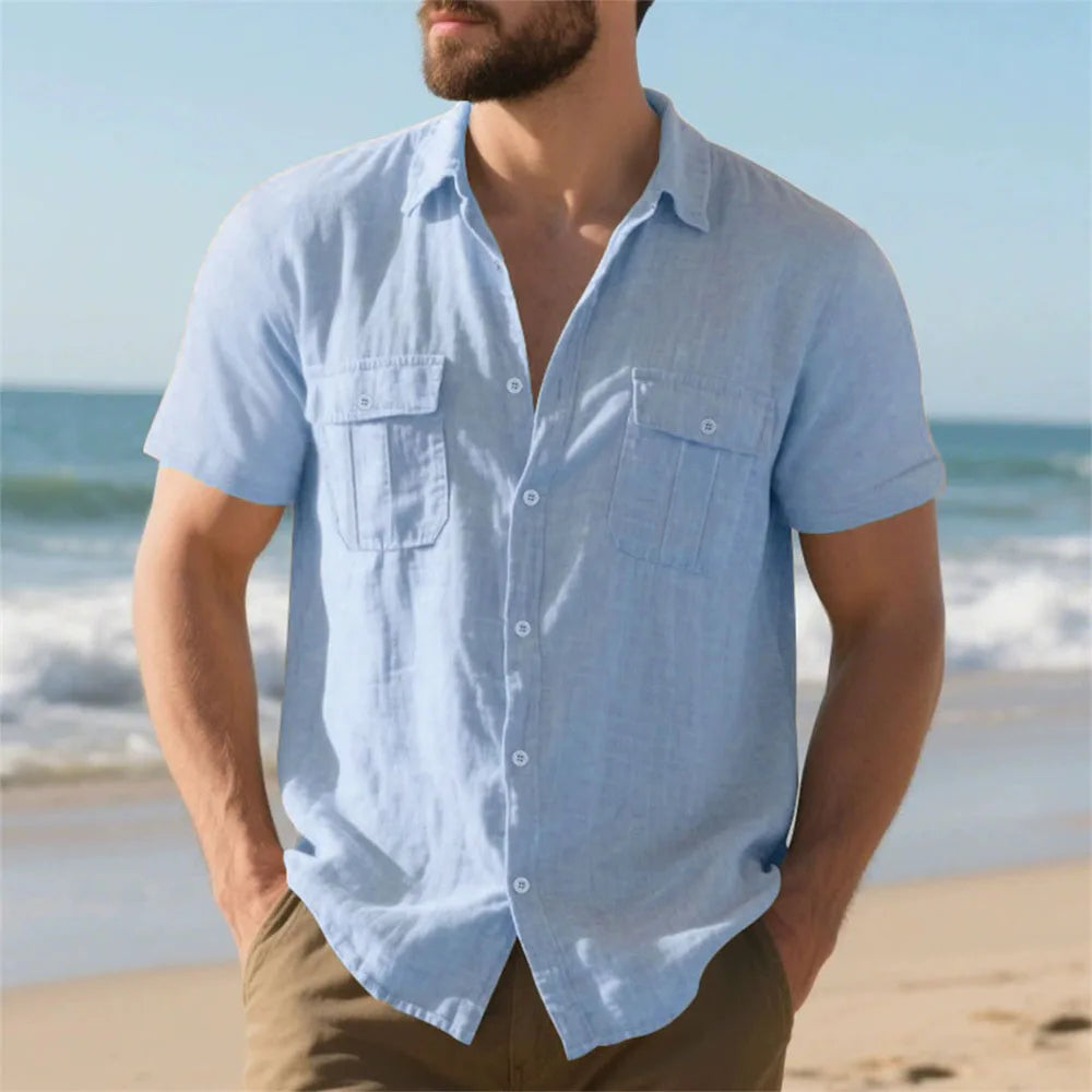 Men's Cotton Linen Beach Shirt-Men Shirts-LeStyleParfait