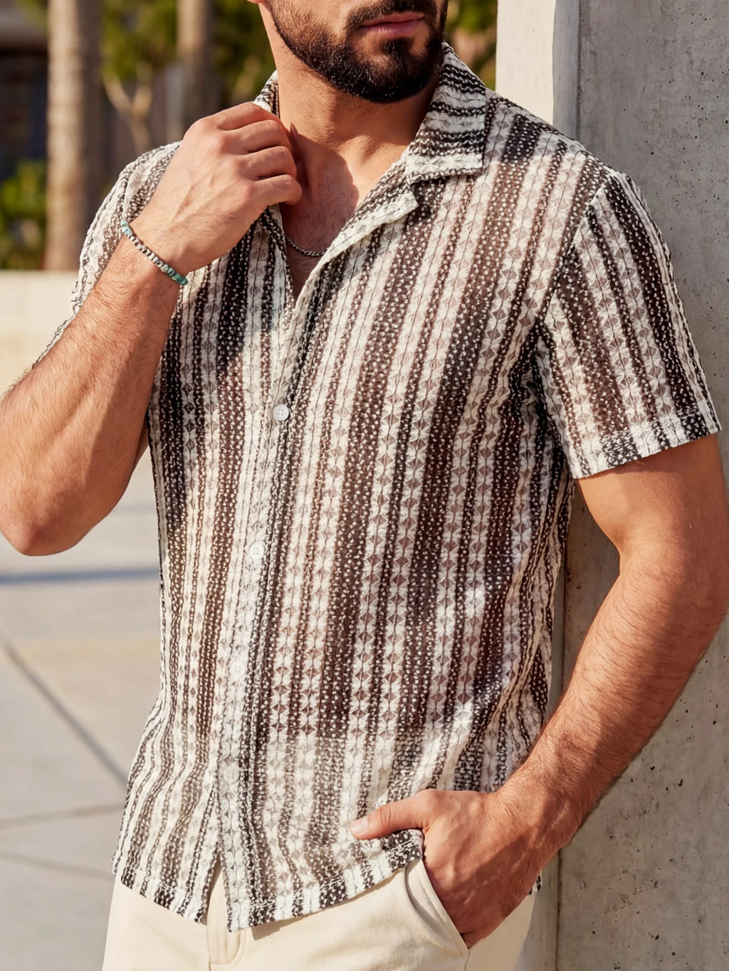 Men's Crochet Jacquard Beach Shirt-Men Shirts-LeStyleParfait