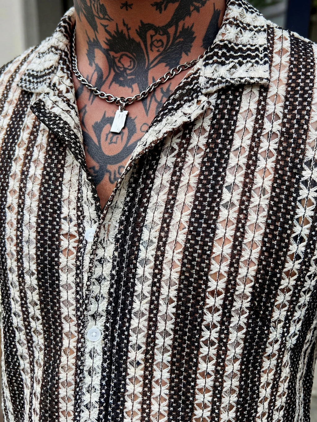 Men's Crochet Jacquard Beach Shirt-Men Shirts-LeStyleParfait