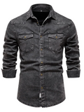 Men's Distressed Black Denim Shirt-Men Shirts-LeStyleParfait