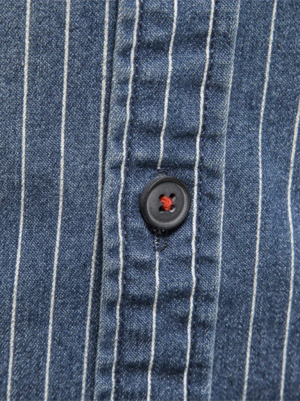 Men's Distressed Striped Denim Shirt-Men Shirts-LeStyleParfait