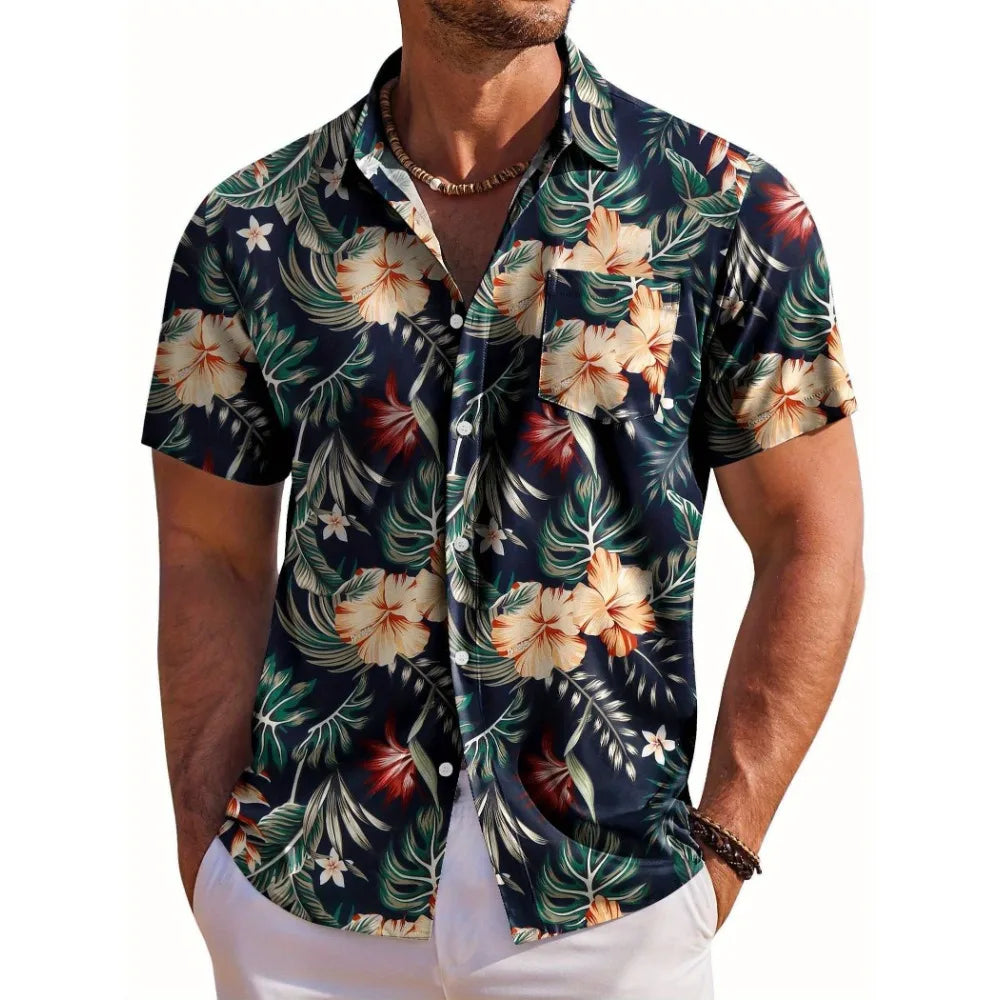 Men's Floral Hawaiian Beach Shirt-Men Shirts-LeStyleParfait