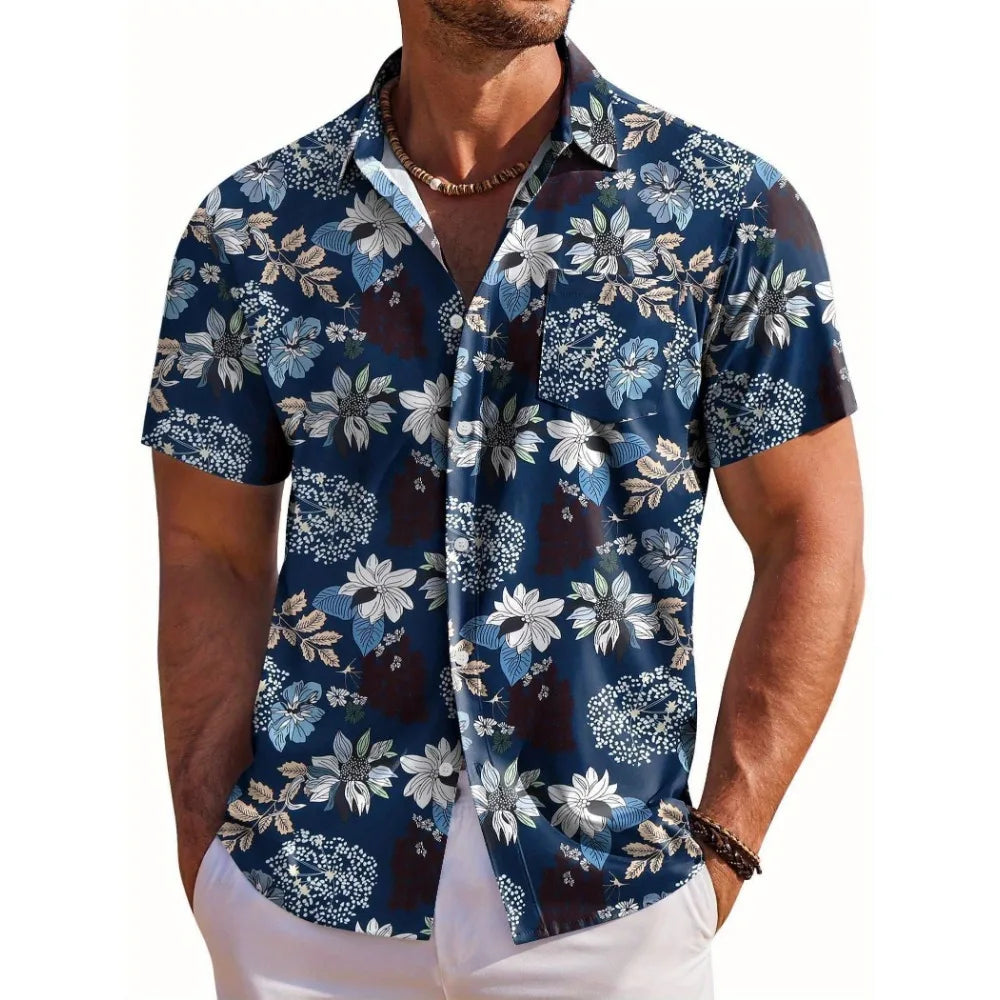 Men's Floral Hawaiian Beach Shirt-Men Shirts-LeStyleParfait
