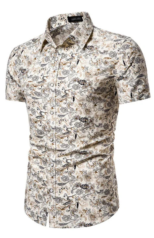 Men's Gold Floral Summer Shirt-Men Shirts-LeStyleParfait