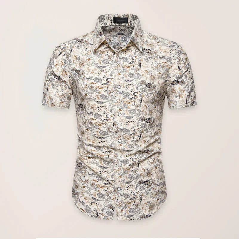 Men's Gold Floral Summer Shirt-Men Shirts-LeStyleParfait