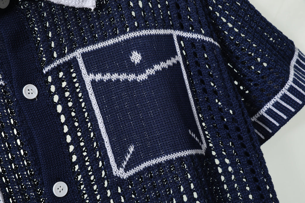 Men's Hollow Knit Button Shirt-Men Shirts-LeStyleParfait
