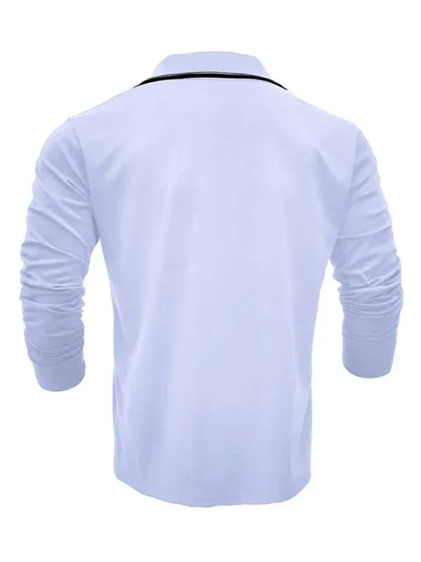 Men's Long-Sleeved V-Neck Lapel Polo Shirt-Polo Shirt-LeStyleParfait