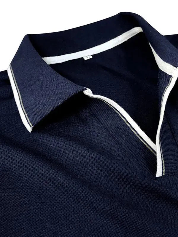 Men's Long-Sleeved V-Neck Lapel Polo Shirt-Polo Shirt-LeStyleParfait